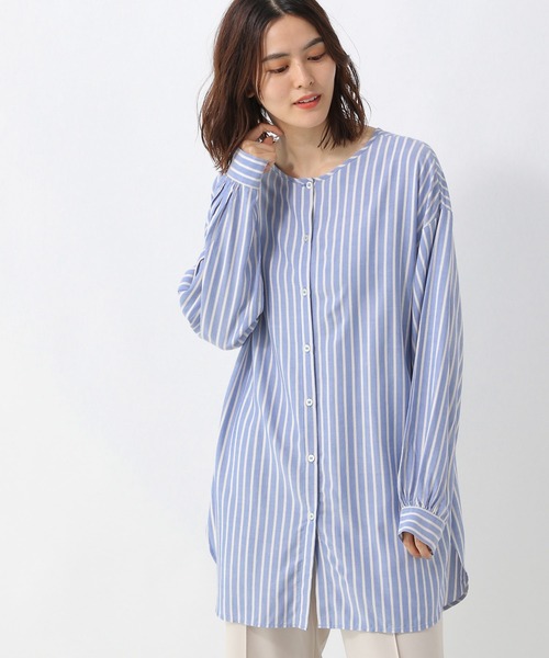 LEPSIM（レプシィム）の「【選べる丈シリーズ】アソートノーカラーブラウス　954650（シャツ/ブラウス・レディース・チャコールグレー/ベージュ/オフホワイト/ブルー/ブルー系その他・FREE/TALL）」の17枚目の写真