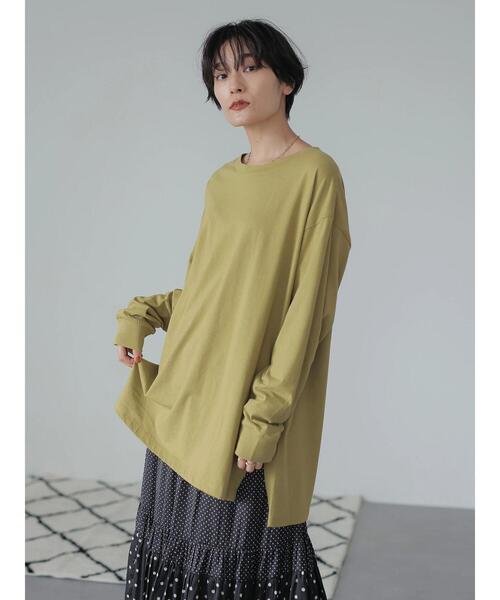 AMERICAN HOLIC（アメリカンホリック）の「サイドスリットカットチュニック（Tシャツ/カットソー・レディース・オフホワイト/ブラック/マスタード/モカ・L/M）」の12枚目の写真