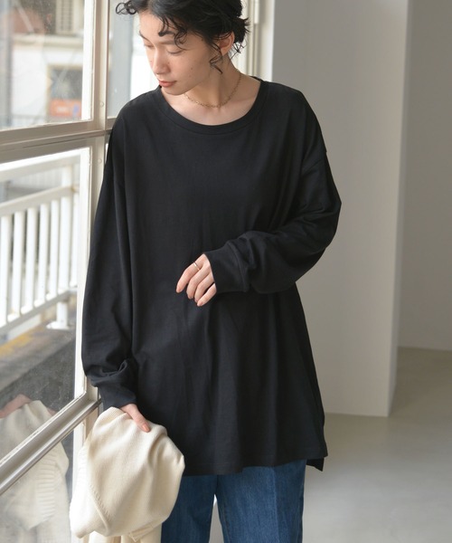 AMERICAN HOLIC（アメリカンホリック）の「サイドスリットカットチュニック（Tシャツ/カットソー・レディース・オフホワイト/ブラック/マスタード/モカ・L/M）」の3枚目の写真