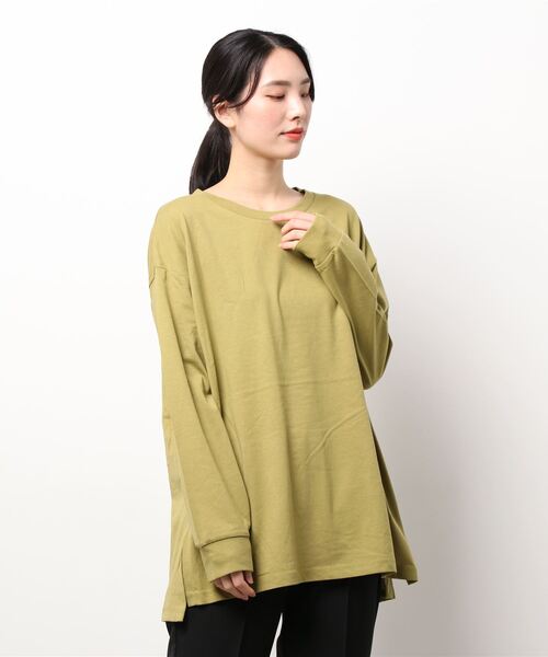 AMERICAN HOLIC（アメリカンホリック）の「サイドスリットカットチュニック（Tシャツ/カットソー・レディース・オフホワイト/ブラック/マスタード/モカ・L/M）」の9枚目の写真