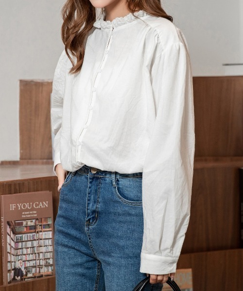 DAY CLOSET(デイ クローゼット)の「レディース レトロフリルハイネックブラウス(シャツ/ブラウス・レディース・ホワイト/ブラック/ベージュ・ONE SIZE)」の13枚目の写真