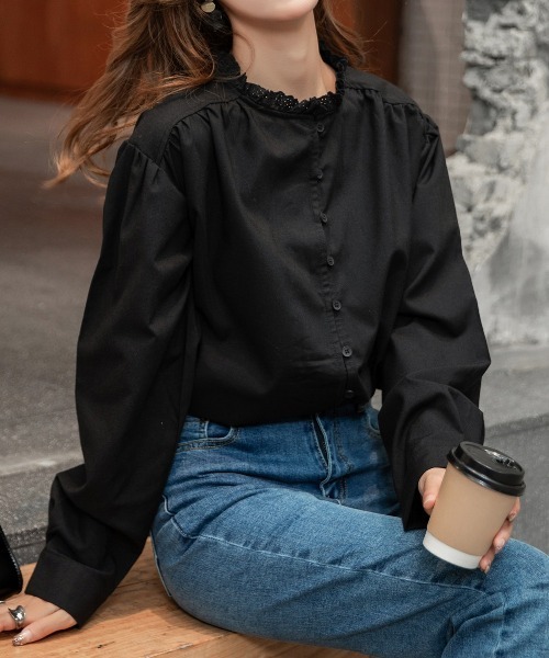 DAY CLOSET(デイ クローゼット)の「レディース レトロフリルハイネックブラウス(シャツ/ブラウス・レディース・ホワイト/ブラック/ベージュ・ONE SIZE)」の6枚目の写真