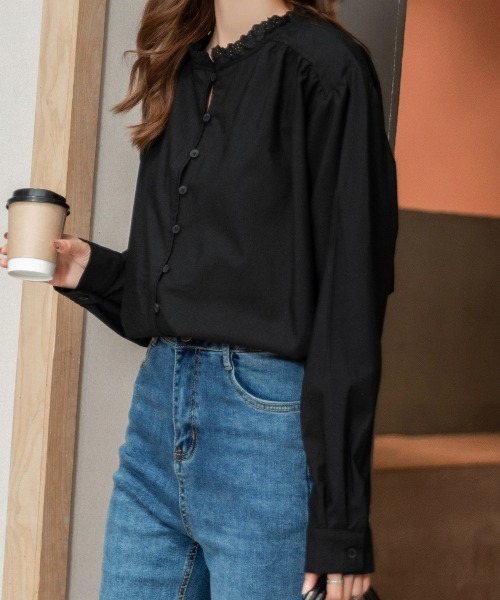 DAY CLOSET(デイ クローゼット)の「レディース レトロフリルハイネックブラウス(シャツ/ブラウス・レディース・ホワイト/ブラック/ベージュ・ONE SIZE)」の4枚目の写真