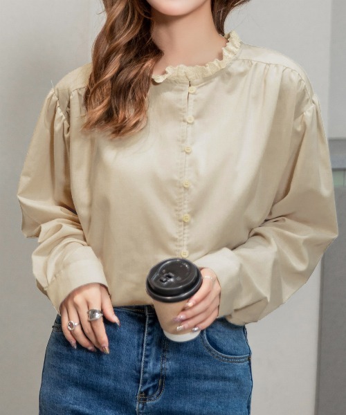 DAY CLOSET(デイ クローゼット)の「レディース レトロフリルハイネックブラウス(シャツ/ブラウス・レディース・ホワイト/ブラック/ベージュ・ONE SIZE)」の8枚目の写真