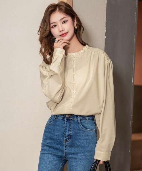 DAY CLOSET(デイ クローゼット)の「レディース レトロフリルハイネックブラウス(シャツ/ブラウス・レディース・ホワイト/ブラック/ベージュ・ONE SIZE)」の10枚目の写真