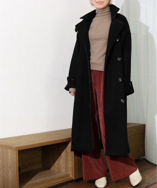 Per sist ence（パーシエンス）の「Per sist ence/パーシエンス　ウールライク　2WAYパイピングコート（その他アウター・レディース・モカ/アイボリー/ブラック・FREE）」の3枚目の写真