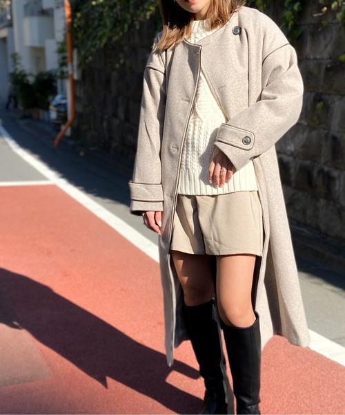 Per sist ence（パーシエンス）の「Per sist ence/パーシエンス　ウールライク　2WAYパイピングコート（その他アウター・レディース・モカ/アイボリー/ブラック・FREE）」の22枚目の写真