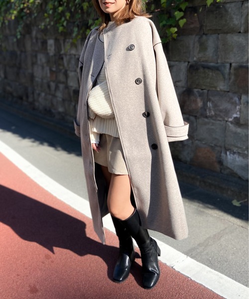 Per sist ence（パーシエンス）の「Per sist ence/パーシエンス　ウールライク　2WAYパイピングコート（その他アウター・レディース・モカ/アイボリー/ブラック・FREE）」の21枚目の写真