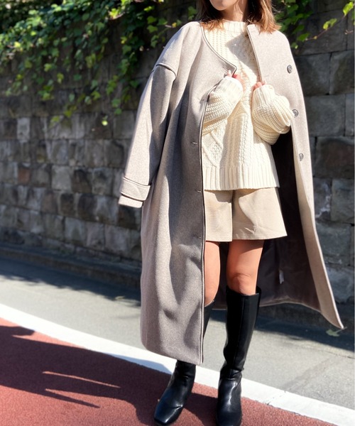 Per sist ence（パーシエンス）の「Per sist ence/パーシエンス　ウールライク　2WAYパイピングコート（その他アウター・レディース・モカ/アイボリー/ブラック・FREE）」の19枚目の写真