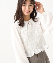 repipi armario | フリル襟シャーリングブラウス(シャツ/ブラウス)