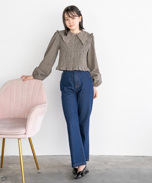 repipi armario（レピピ アルマリオ）の「フリル襟シャーリングブラウス（シャツ/ブラウス・キッズ・ブラウン系その他/ホワイト・MEDIUM/SMALL/LARGE）」の10枚目の写真