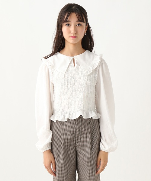 repipi armario（レピピ アルマリオ）の「フリル襟シャーリングブラウス（シャツ/ブラウス・キッズ・ブラウン系その他/ホワイト・MEDIUM/SMALL/LARGE）」の17枚目の写真