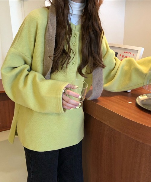 Girly Doll（ガーリードール）の「ヘンリーネックレーナー（スウェット・レディース・イエロー/グリーン・FREE）」の6枚目の写真