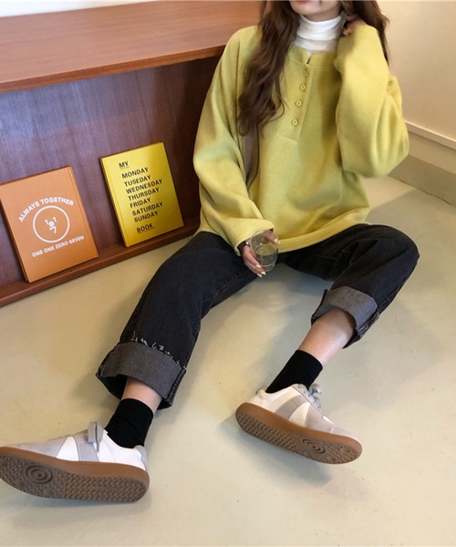 Girly Doll（ガーリードール）の「ヘンリーネックレーナー（スウェット・レディース・イエロー/グリーン・FREE）」の7枚目の写真