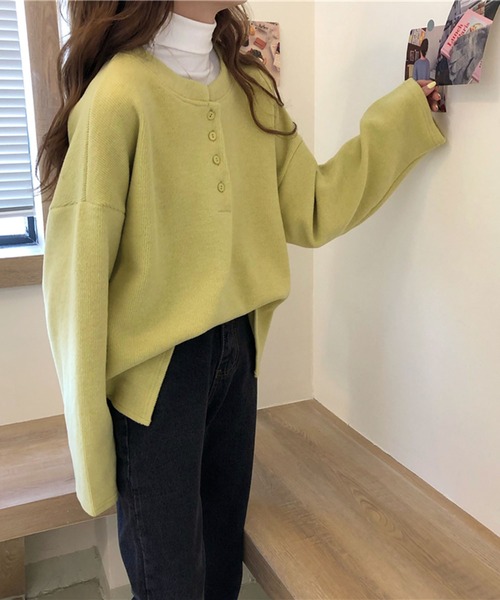 Girly Doll（ガーリードール）の「ヘンリーネックレーナー（スウェット・レディース・イエロー/グリーン・FREE）」の8枚目の写真