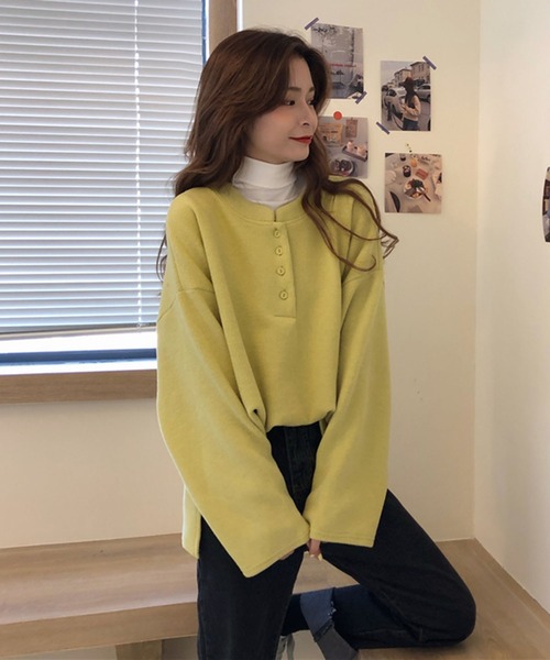 Girly Doll（ガーリードール）の「ヘンリーネックレーナー（スウェット・レディース・イエロー/グリーン・FREE）」の9枚目の写真