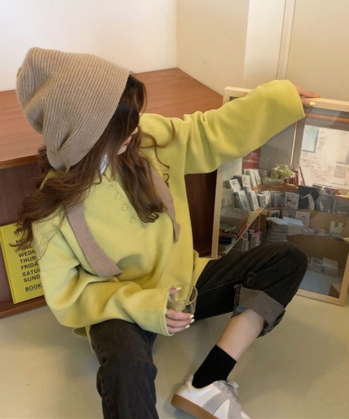 Girly Doll（ガーリードール）の「ヘンリーネックレーナー（スウェット・レディース・イエロー/グリーン・FREE）」の10枚目の写真