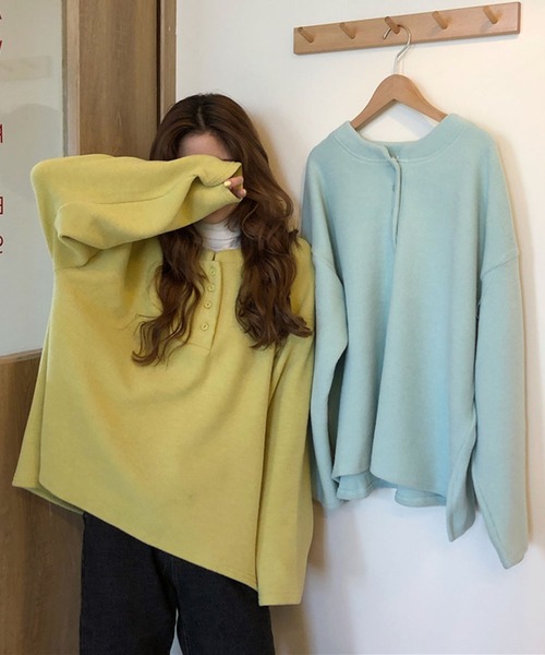 Girly Doll（ガーリードール）の「ヘンリーネックレーナー（スウェット・レディース・イエロー/グリーン・FREE）」の11枚目の写真