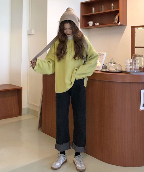 Girly Doll（ガーリードール）の「ヘンリーネックレーナー（スウェット・レディース・イエロー/グリーン・FREE）」の12枚目の写真