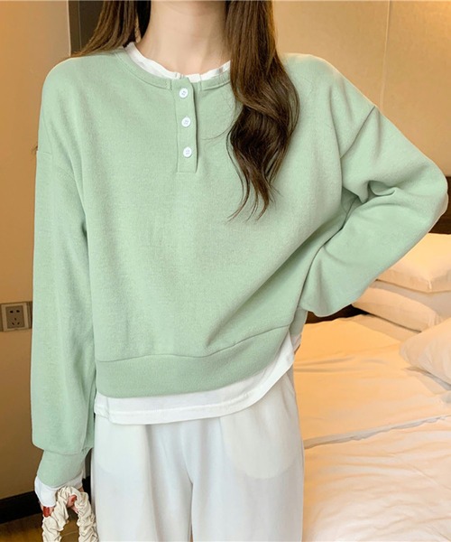 Girly Doll（ガーリードール）の「ヘンリーネックレーナー（スウェット・レディース・イエロー/グリーン・FREE）」の16枚目の写真