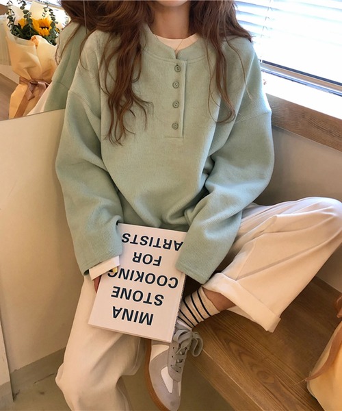 Girly Doll（ガーリードール）の「ヘンリーネックレーナー（スウェット・レディース・イエロー/グリーン・FREE）」の19枚目の写真