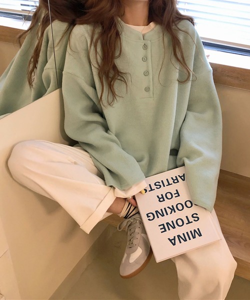 Girly Doll（ガーリードール）の「ヘンリーネックレーナー（スウェット・レディース・イエロー/グリーン・FREE）」の21枚目の写真