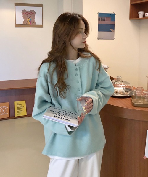 Girly Doll（ガーリードール）の「ヘンリーネックレーナー（スウェット・レディース・イエロー/グリーン・FREE）」の22枚目の写真