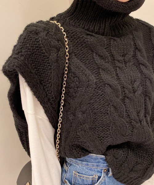 VitaFelice（ヴィータフェリーチェ）の「ケーブルニットベスト（ベスト・レディース・オレンジ/ベージュ系その他/ブラック/ブルー・FREE）」の12枚目の写真