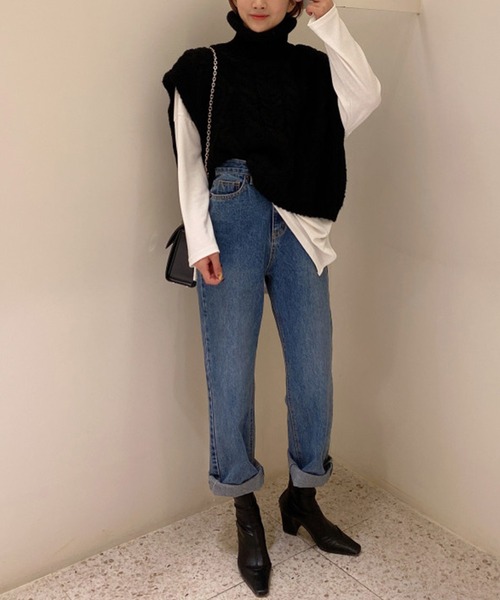 VitaFelice（ヴィータフェリーチェ）の「ケーブルニットベスト（ベスト・レディース・オレンジ/ベージュ系その他/ブラック/ブルー・FREE）」の13枚目の写真