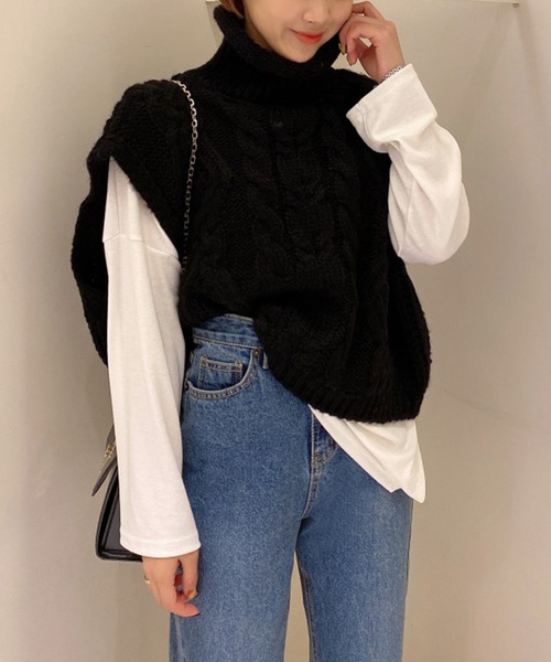 VitaFelice（ヴィータフェリーチェ）の「ケーブルニットベスト（ベスト・レディース・オレンジ/ベージュ系その他/ブラック/ブルー・FREE）」の15枚目の写真