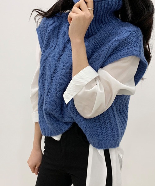 VitaFelice（ヴィータフェリーチェ）の「ケーブルニットベスト（ベスト・レディース・オレンジ/ベージュ系その他/ブラック/ブルー・FREE）」の16枚目の写真