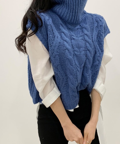 VitaFelice（ヴィータフェリーチェ）の「ケーブルニットベスト（ベスト・レディース・オレンジ/ベージュ系その他/ブラック/ブルー・FREE）」の18枚目の写真