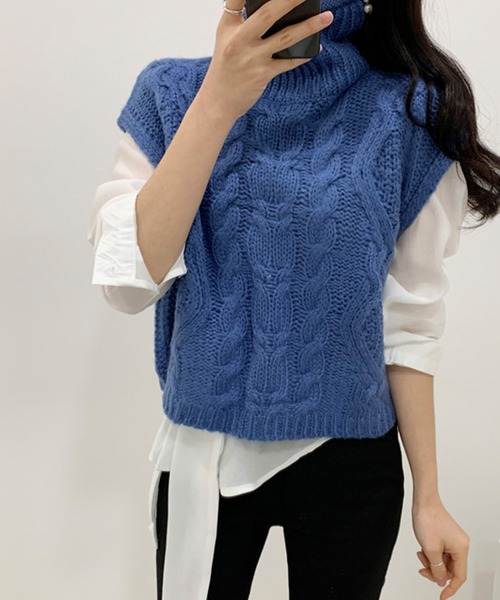 VitaFelice（ヴィータフェリーチェ）の「ケーブルニットベスト（ベスト・レディース・オレンジ/ベージュ系その他/ブラック/ブルー・FREE）」の19枚目の写真