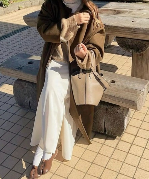 sakishimatokyo（サキシマトーキョー）の「ボリュームノーカラーロングコート（ノーカラーコート・レディース・ネイビー/ブラウン/カーキ/キャメル/ブラック/アイボリー/ブルーグレー/グレイッシュベージュ/ブルー/グレー系その他/ベージュ系その他・FREE）」の17枚目の写真