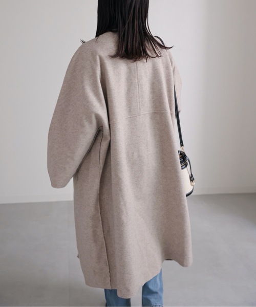 セール】ボリュームノーカラーロングコート（ノーカラーコート