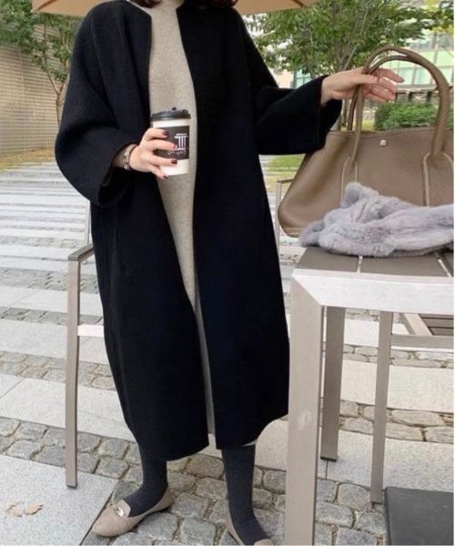 sakishimatokyo（サキシマトーキョー）の「ボリュームノーカラーロングコート（ノーカラーコート・レディース・ネイビー/ブラウン/カーキ/キャメル/ブラック/アイボリー/ブルーグレー/グレイッシュベージュ/ブルー/グレー系その他/ベージュ系その他・FREE）」の12枚目の写真