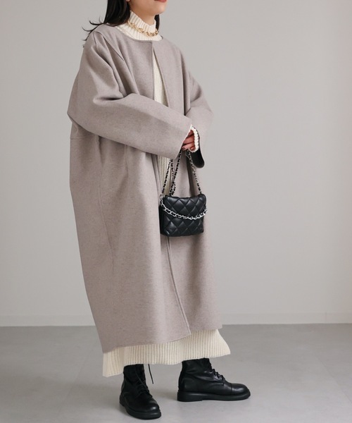 sakishimatokyo（サキシマトーキョー）の「ボリュームノーカラーロングコート（ノーカラーコート・レディース・ネイビー/ブラウン/カーキ/キャメル/ブラック/アイボリー/ブルーグレー/グレイッシュベージュ/ブルー/グレー系その他/ベージュ系その他・FREE）」の22枚目の写真