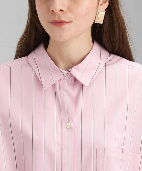 green label relaxing(グリーンレーベルリラクシング)の「タック スリーブ シャツ ワンピース ストライプ(シャツワンピース・レディース・ホワイト/ピンク/ライム・FREE)」の9枚目の写真