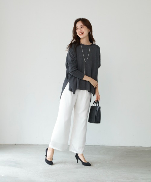 M.deux(エムドゥ)の「サテンワイドパンツ(その他パンツ・レディース・オフホワイト/モカ・MEDIUM)」の15枚目の写真