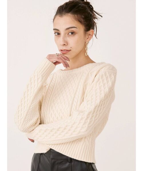 EVRIS（エヴリス）の「クロップドケーブルニットトップス（ニット/セーター・レディース・ブラウン/パープル/アイボリー・FREE）」の10枚目の写真