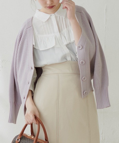 natural couture（ナチュラルクチュール）の「もちもちプチプラアイレットカーディガン（カーディガン/ボレロ・レディース・イエロー/ラベンダー/オフホワイト/ブラック/ベージュ/グレー・FREE）」の5枚目の写真