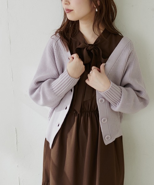 natural couture（ナチュラルクチュール）の「もちもちプチプラアイレットカーディガン（カーディガン/ボレロ・レディース・イエロー/ラベンダー/オフホワイト/ブラック/ベージュ/グレー・FREE）」の15枚目の写真