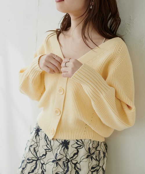 natural couture（ナチュラルクチュール）の「もちもちプチプラアイレットカーディガン（カーディガン/ボレロ・レディース・イエロー/ラベンダー/オフホワイト/ブラック/ベージュ/グレー・FREE）」の20枚目の写真