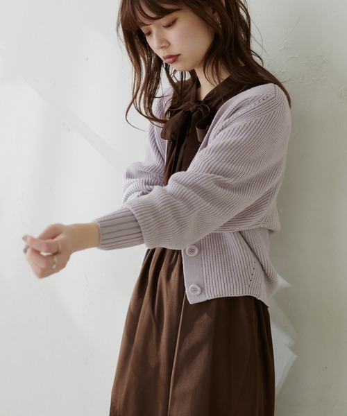 natural couture（ナチュラルクチュール）の「もちもちプチプラアイレットカーディガン（カーディガン/ボレロ・レディース・イエロー/ラベンダー/オフホワイト/ブラック/ベージュ/グレー・FREE）」の21枚目の写真