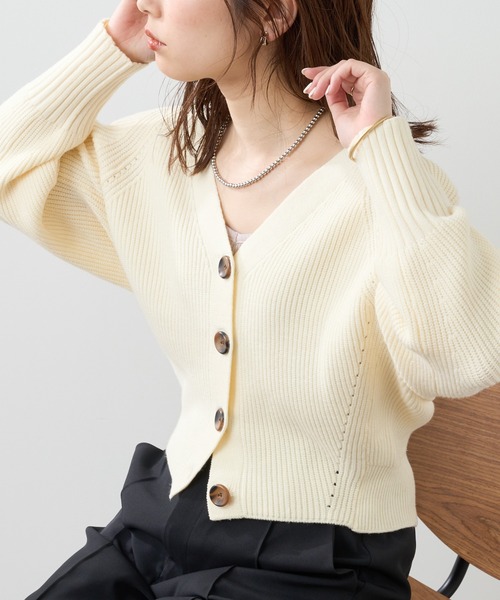 natural couture（ナチュラルクチュール）の「もちもちプチプラアイレットカーディガン（カーディガン/ボレロ・レディース・イエロー/ラベンダー/オフホワイト/ブラック/ベージュ/グレー・FREE）」の22枚目の写真