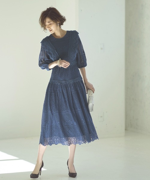 値下げ ニアナ Niana サテン レース切り替えシースルー 結婚式ワンピース 新入荷