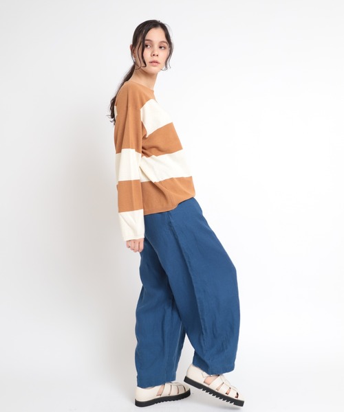 RNA-N（アールエヌエーエヌ）の「K2577 コットンリネンビッグボーダーニットプルオーバー（ニット/セーター・レディース・ブルー/ライトブラウン/ホワイト×ブラック・MEDIUM）」の15枚目の写真