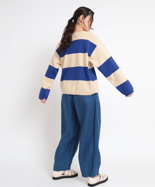 RNA-N（アールエヌエーエヌ）の「K2577 コットンリネンビッグボーダーニットプルオーバー（ニット/セーター・レディース・ブルー/ライトブラウン/ホワイト×ブラック・MEDIUM）」の20枚目の写真