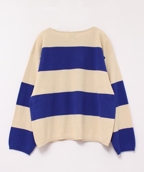 RNA-N（アールエヌエーエヌ）の「K2577 コットンリネンビッグボーダーニットプルオーバー（ニット/セーター・レディース・ブルー/ライトブラウン/ホワイト×ブラック・MEDIUM）」の11枚目の写真