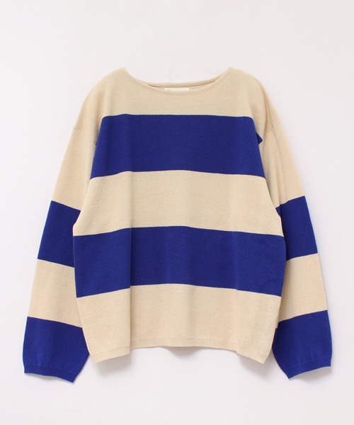 RNA-N（アールエヌエーエヌ）の「K2577 コットンリネンビッグボーダーニットプルオーバー（ニット/セーター・レディース・ブルー/ライトブラウン/ホワイト×ブラック・MEDIUM）」の8枚目の写真